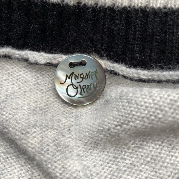 Margaret O'Leary V Neck Varsity Stripe Cashmere Sweater Grey Blue Size Medium - Picture 11 of 14